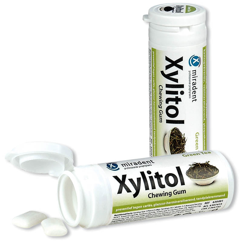 Miradent Xylitol Chewing Gum Zahnpflegekaugummis 30 Stück Dose grüner Tee