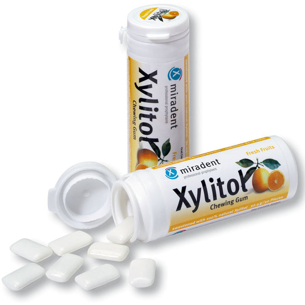 Miradent Xylitol Chewing Gum Zahnpflegekaugummis 30 Stück Dose fresh fruit