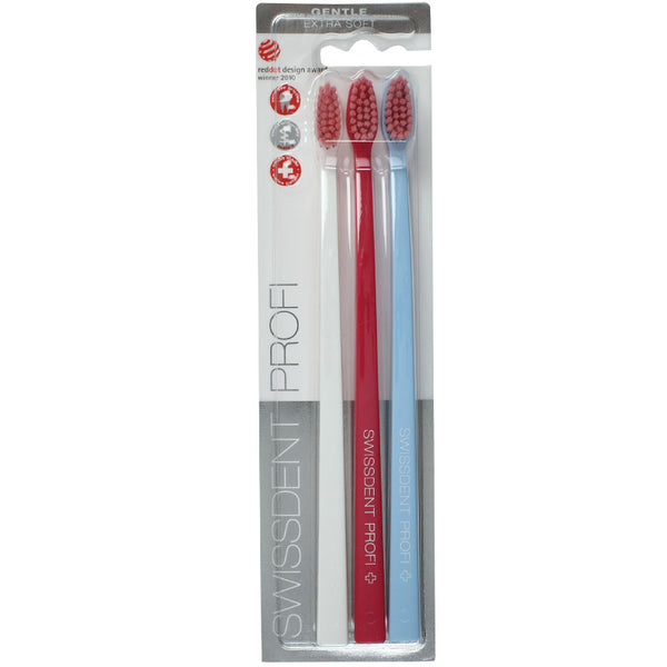 Swissdent Profi Gentle Toothbrush Trio (pack of 3) extra soft white-pink-blue