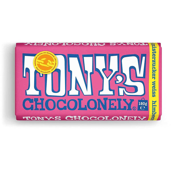 Tony´s Chocolonely - Weiße Schokolade mit Himbeer und Knisterzucker, 180g
