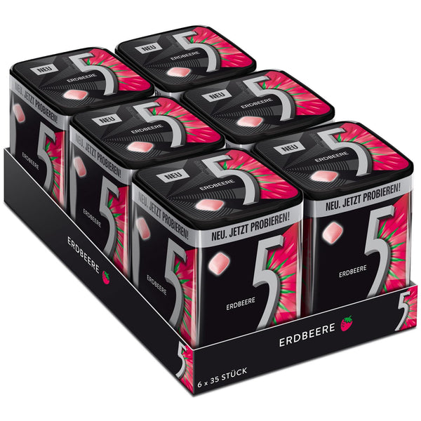 Wrigleys 5 GUM Strawberry 35 can, pack of 6 (6x 35 pieces)