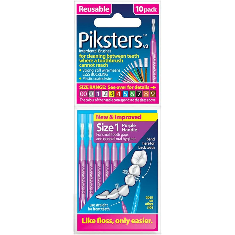Piksters interdental brushes pack of 10 size 1, purple, 0.45mm
