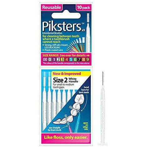 Piksters interdental brushes pack of 10 size 2, white, 0.50mm